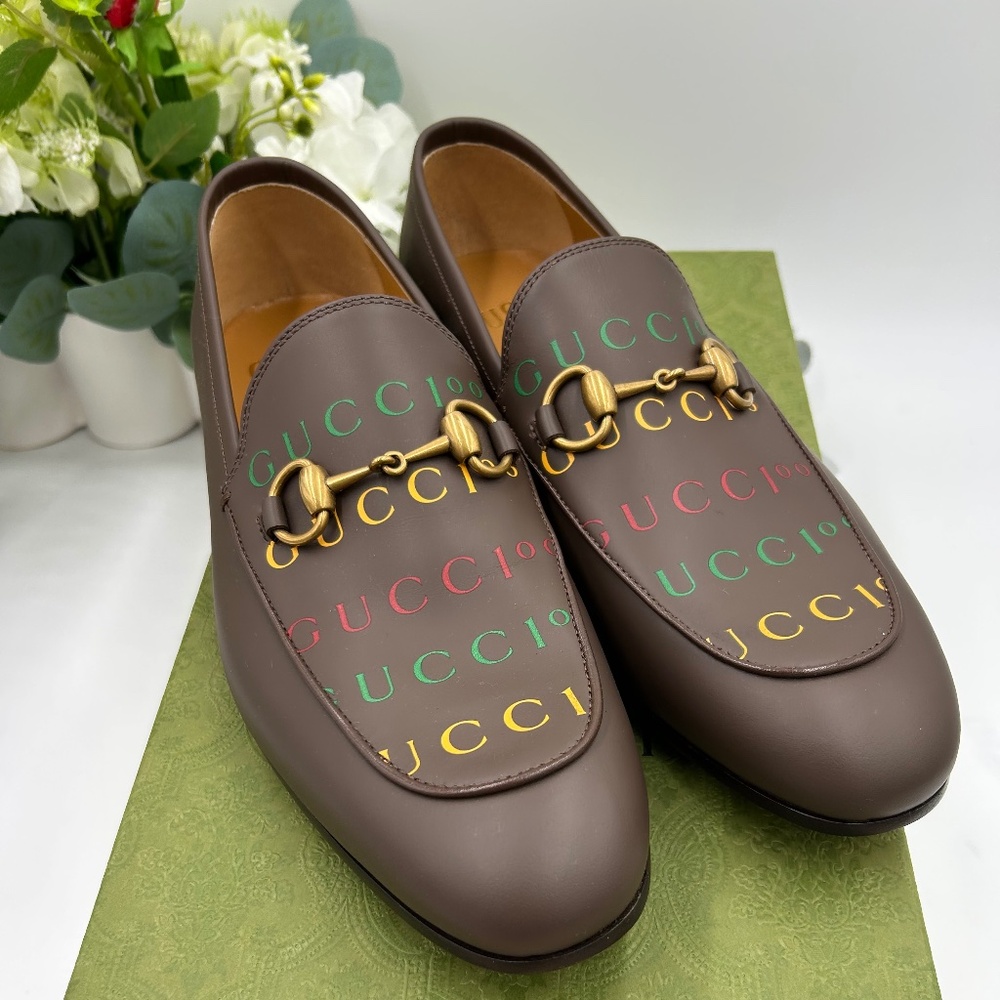 Men’s Gucci JORDAAN horse bit 100th anniversary leather loafers 7.5 fits 8.5 US